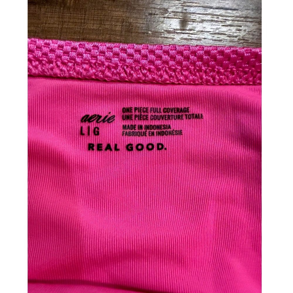 Aerie One Piece Swimsuit Pink Cut Out Textured Real Good Barbiecore Size L - Picture 2 of 6